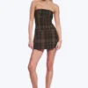 Vestido tubo mini de traje – A cuadros marrón oscuro