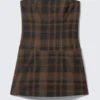 Vestido tubo mini de traje – A cuadros marrón oscuro